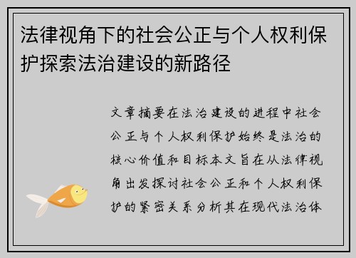 法律视角下的社会公正与个人权利保护探索法治建设的新路径